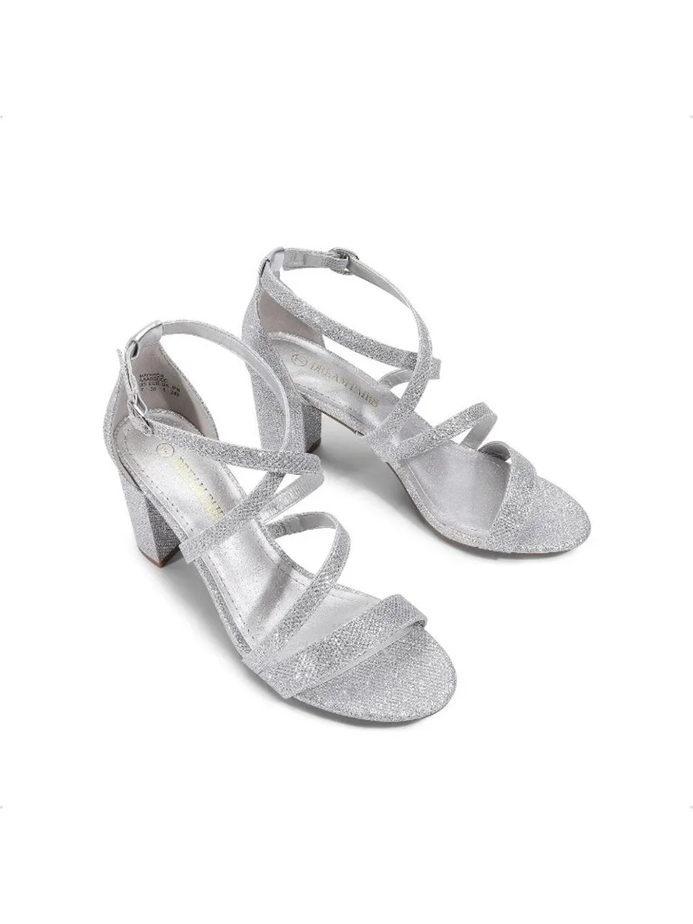 Women's Sliver Glitter Block Chunky Heel Sandal Open Toe Cross Strap Party Shoes